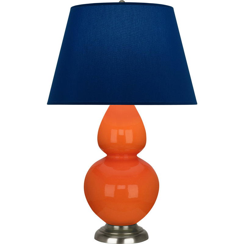 Lampe de table double gourde en céramique, Bleu marine/gris, Citrouille vernie / argent antique, Argent argent