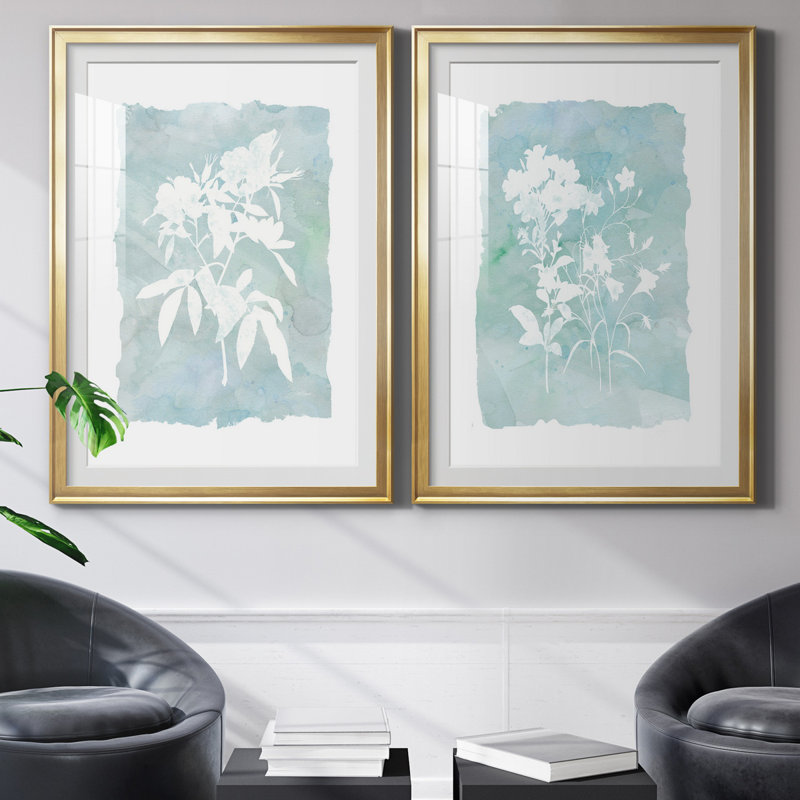 Silhouette Botanical III - ensemble de 2 reproductions, Blanc, Papier encadré doré, H 30,5 po x l 85 po x P 1,5 po