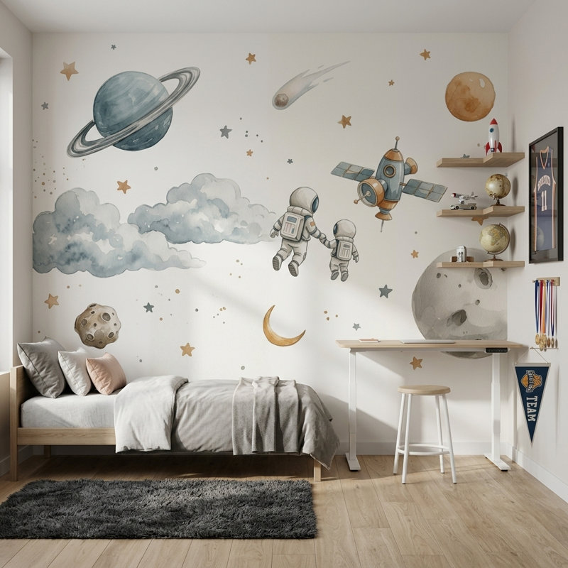 Décoration murale amovible pour enfants avec fond blanc, 140 po x 108 po, Peler et coller