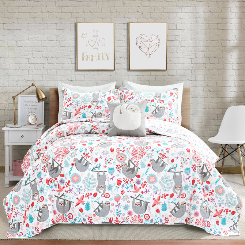 Hygge Sloth Twin Reversible Microfiber Quilt Set