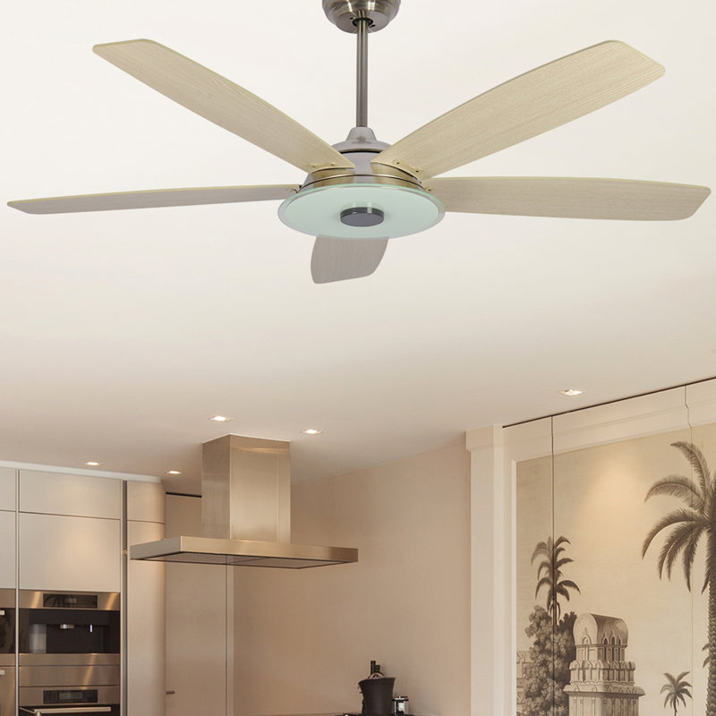 Amonie 56'' Ceiling Fan with LED Lights, Silver, Light Wooden