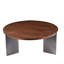 Table basse avec surface ronde en noyer - Pieds en métal noir, conception élégante et pratique en bois