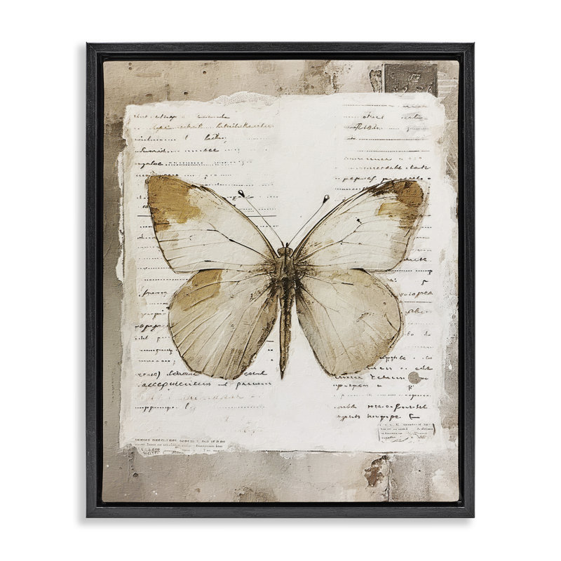 «Rustic Butterfly Collage» par RileyB, H 21 po x l 17 po, Cadre flottant noir de jais