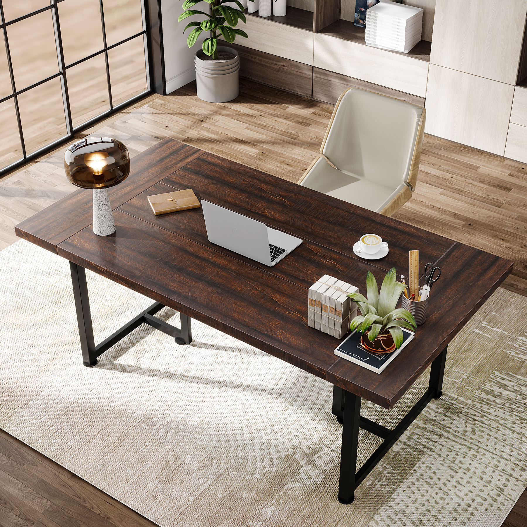 Tribesigns Modern Computer Desk, 70.8 x 31.5 inch Large Office Desk  Computer Table Study Writing Desk Workstation for Home Office, Rustic/Black