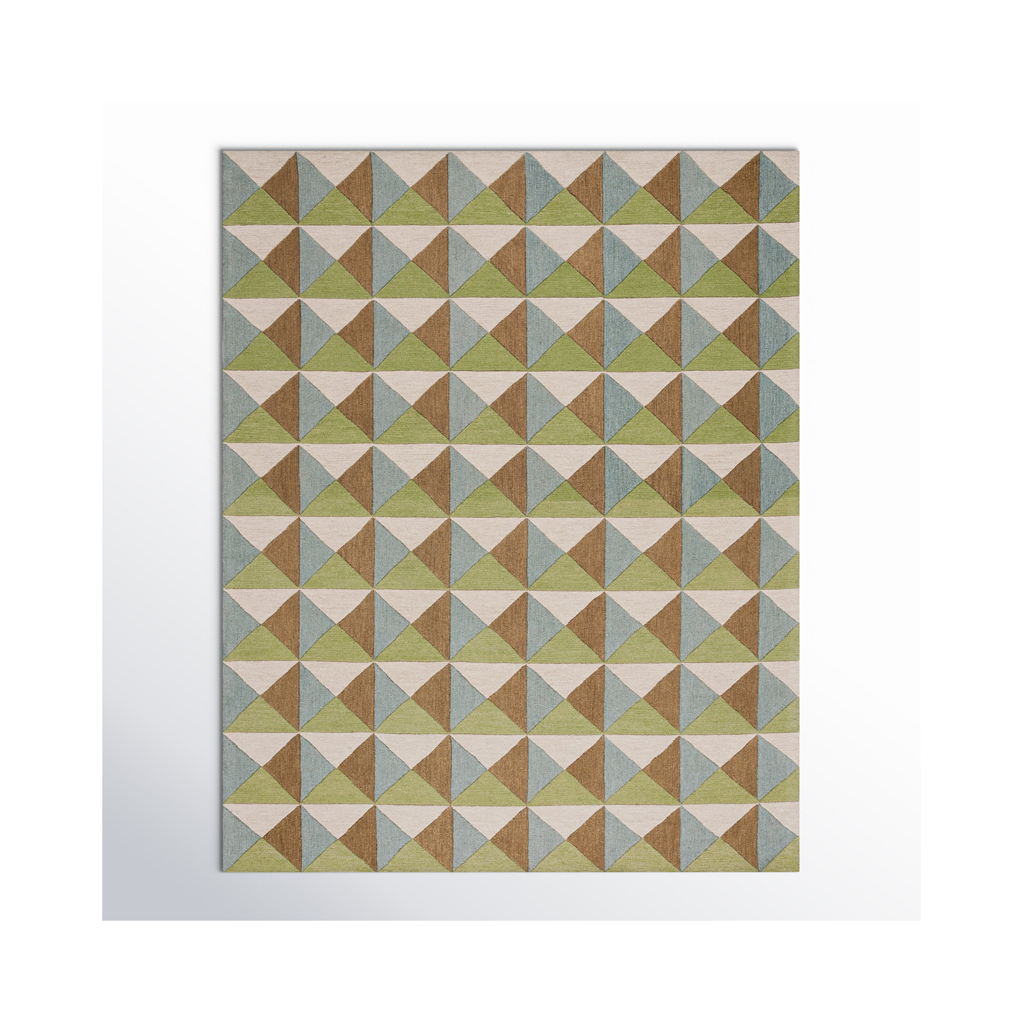 Glenwood Geometric Handmade Tufted Wool/Cotton Area Rug in Beige/Green, Rectangle 8' x 10'