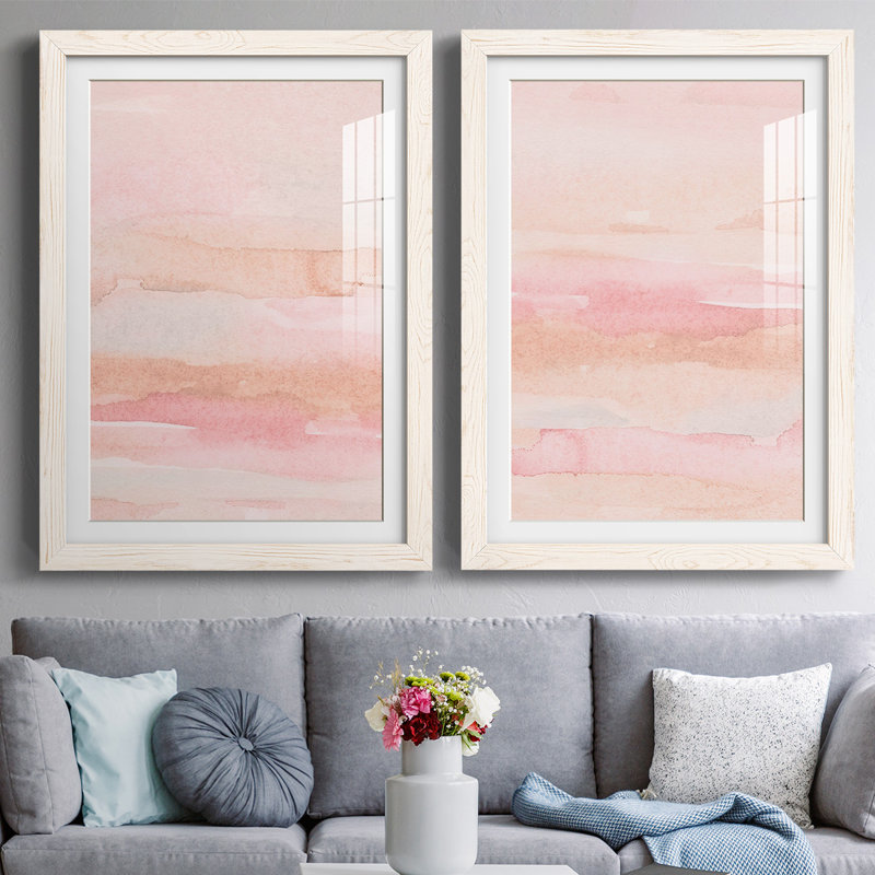 «Rose Fade I», reproduction encadrée de qualité supérieure - prête à être accrochée, Blanc, H 27,5 po x l 75 po x P 1,5 po