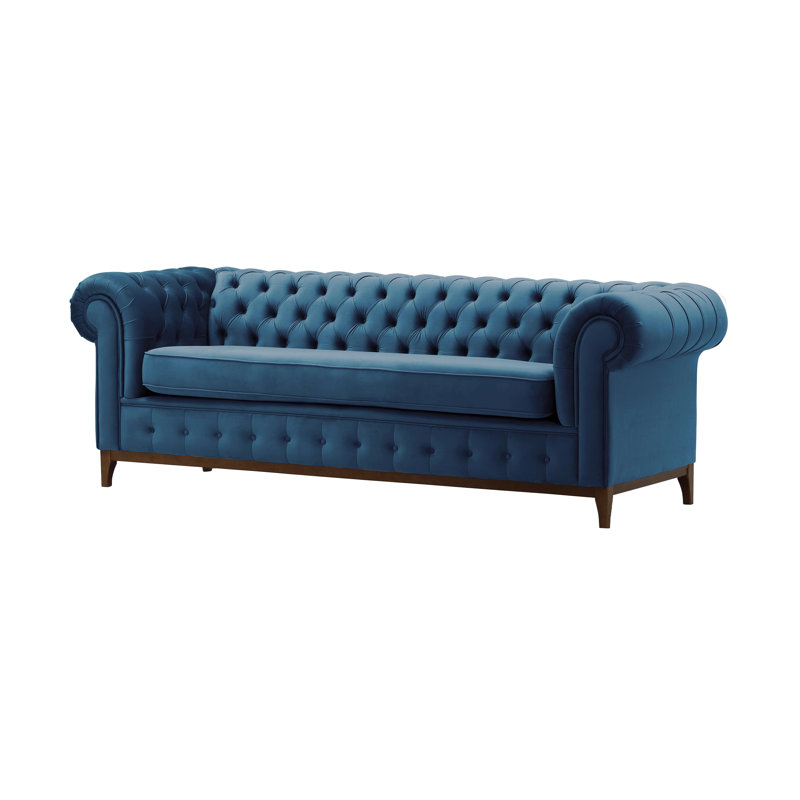 Fryar Velvet Sofa, 3, Blue, Walnut