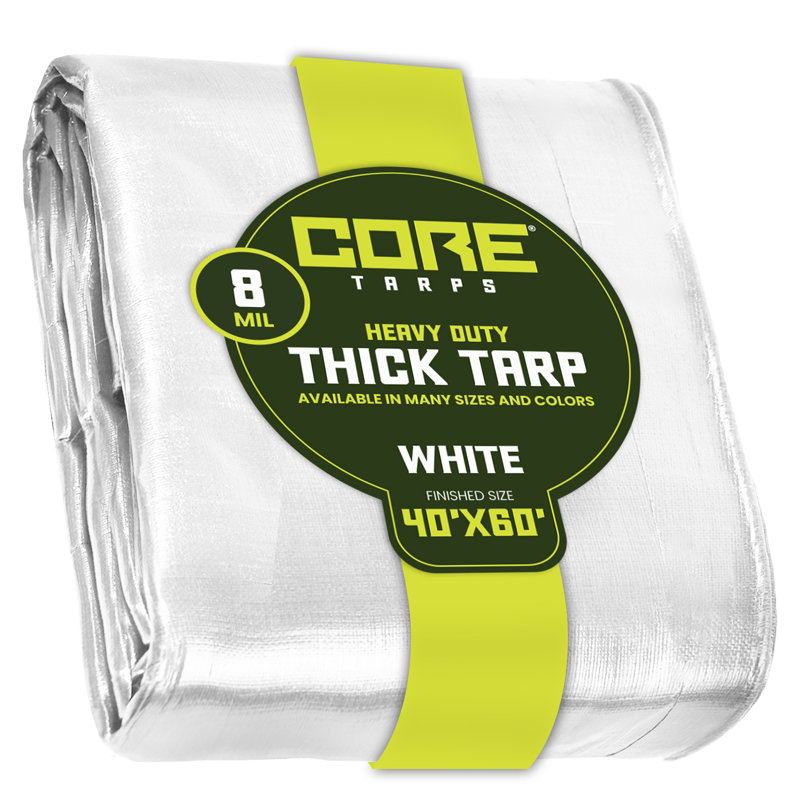 Bâche en polyéthylène robuste de 8 mil, imperméable, résistante aux rayons UV, Blanc, 40 ft. x 60 ft.