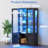 Curio Display Cabinet with Glass Doors, Bookcase with LED Lights, Black