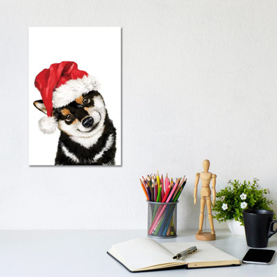 Christmas Black Shiba Inu by Big Nose Work - Wrapped Canvas Print