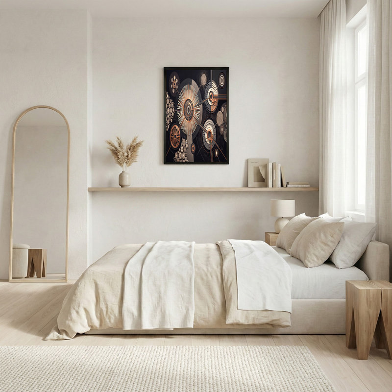 Art mural sur toile géométrique avec cercles géométriques et bronze, H 32 po x l 48 po