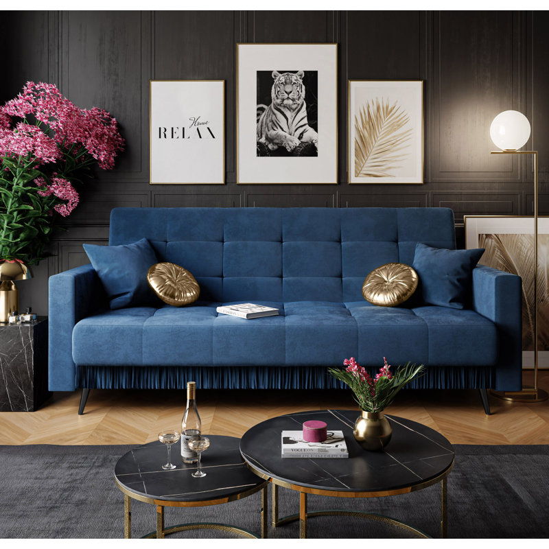 Semeraro 3 Seater Velvet Sofa, Navy blue