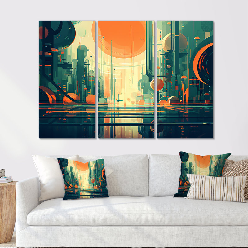 Ensemble d'art mural rétro moderne pleine lune III - Mid-Century, Toile tendue, H 32 po x l 48 po x P 1 po