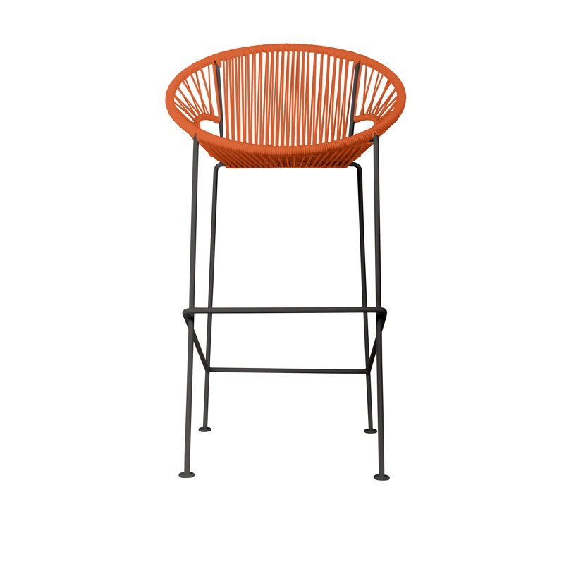 Alaena Puerto Indoor/Outdoor Handmade Bar Height Stool, Black, Orange