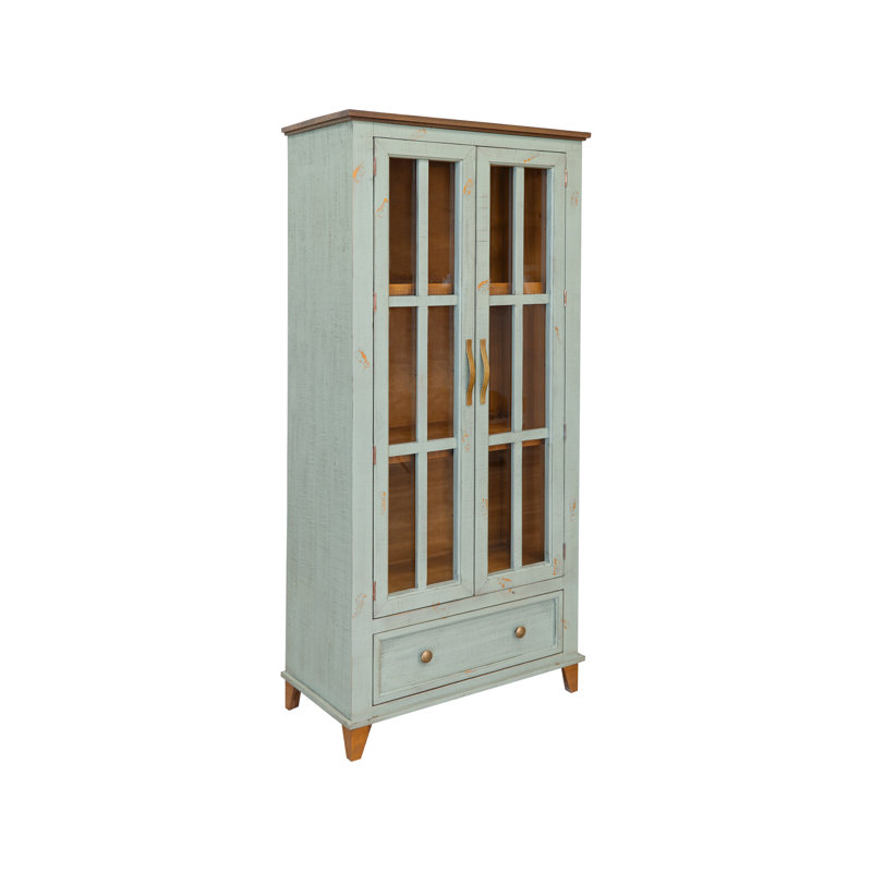 1 Drawer, 2 Glass Doors Cabinet, Green