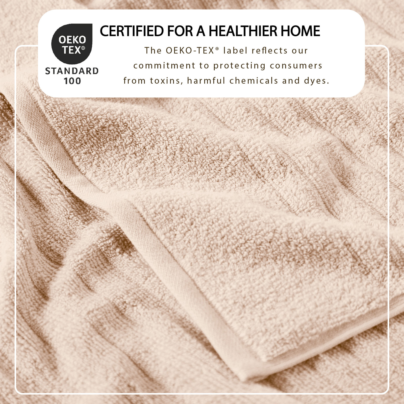 Zero-Twist Cotton Ribbed Hand Towels, Pink Sand, 6 Piece Towel Set