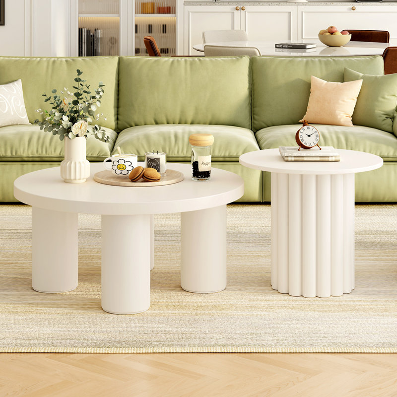 Ensemble de 2 tables basses modernes avec pieds cylindriques et 1 table de bout pour le salon Modern