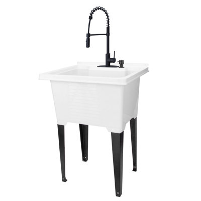 21.5'' L x 25'' W White Freestanding Laundry Sink with Faucet