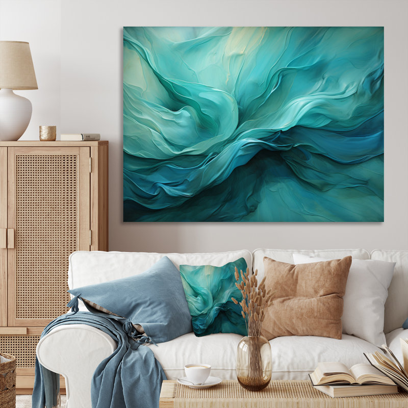 Turquoise Tranquility V - paysages abstraits, impressions sur toile, Toile tendue, H 16 po x l 32 po, Sans cadre