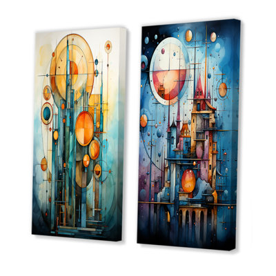 «Celestial Geometric Building», ensemble d'art mural sur toile à collage abstrait