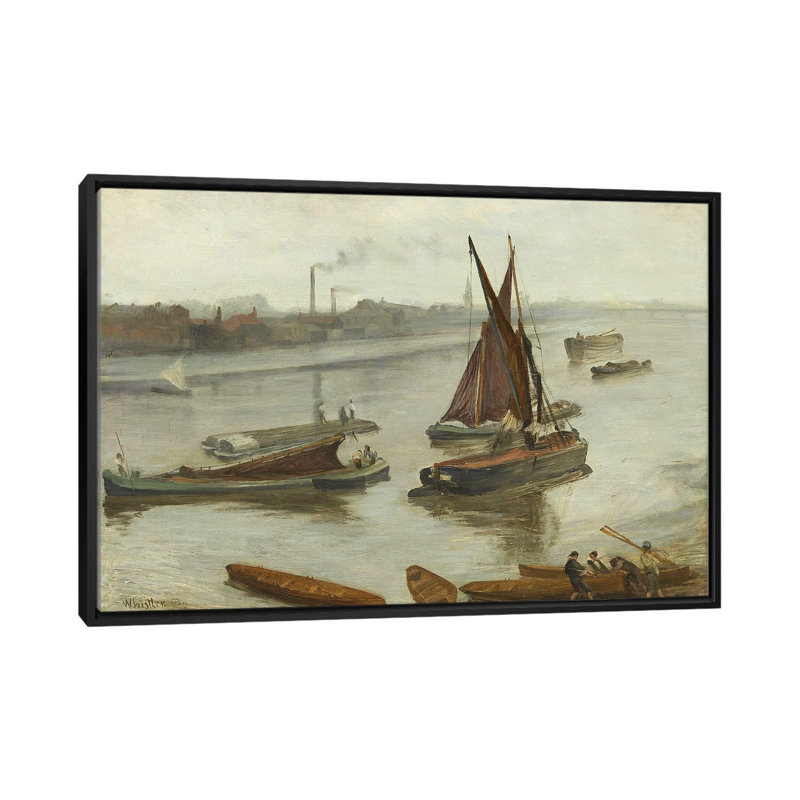 Gris et argent Old Battersea Reach - reproduction d'art murale - toile encadrée, 18 po x 26 po, Toile avec cadre, Noir