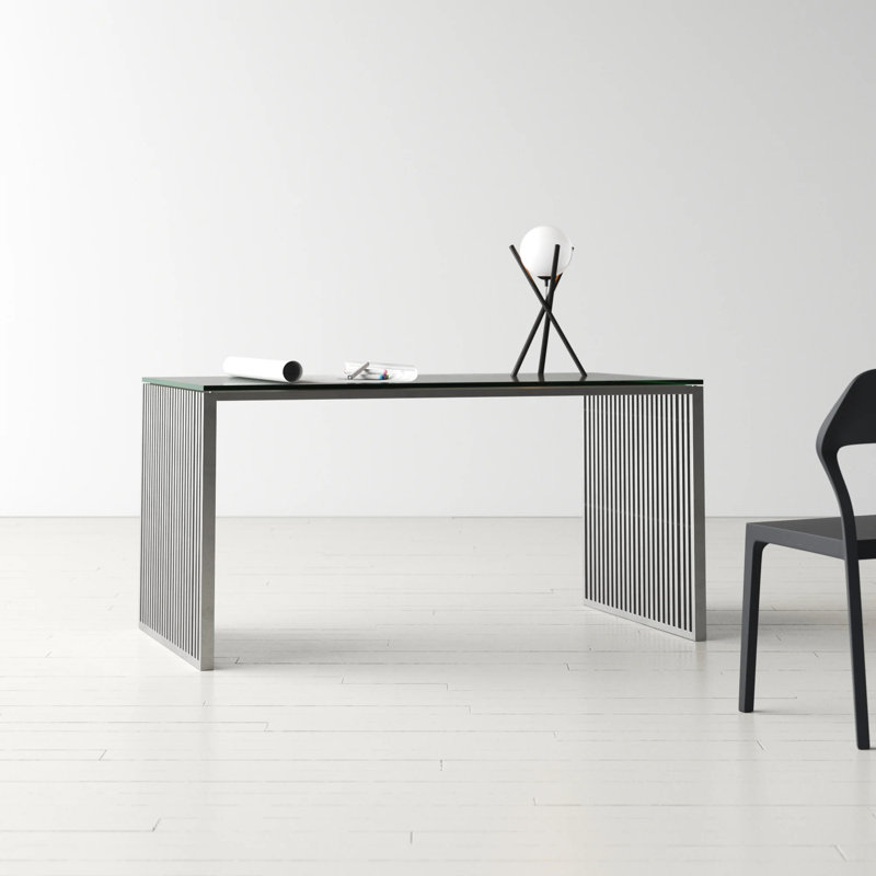 Jules Glass Top Metal Base Writing Desk, Silver