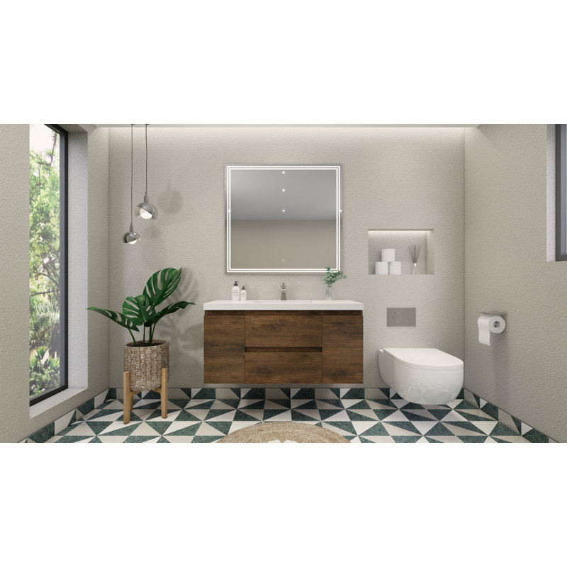 Ensemble de meuble-lavabo mural simple 48 po Amadora, Bois de rose