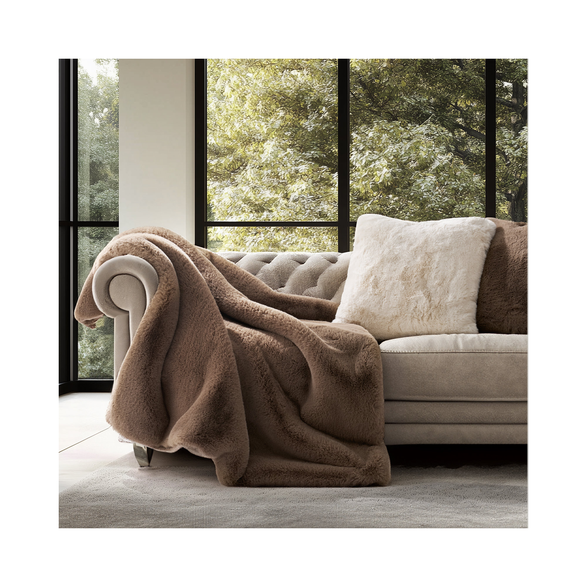 Luxury Soft Faux Chinchilla Fur Throw Blanket 1220GSM, 60" L x 50" W, Tawny Mink