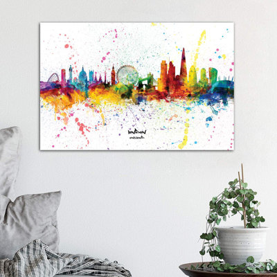 London England Skyline Splash by Michael Tompsett - Wrapped Canvas Print