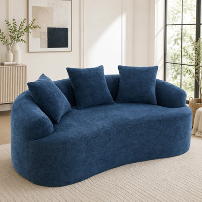 No-Assembly Curved Chenille Loveseat with 30D Foam and 3 Pillows