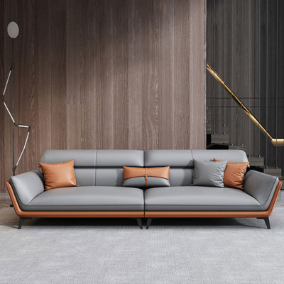 Gray Genuine Leather Modular Sofa cushion couch