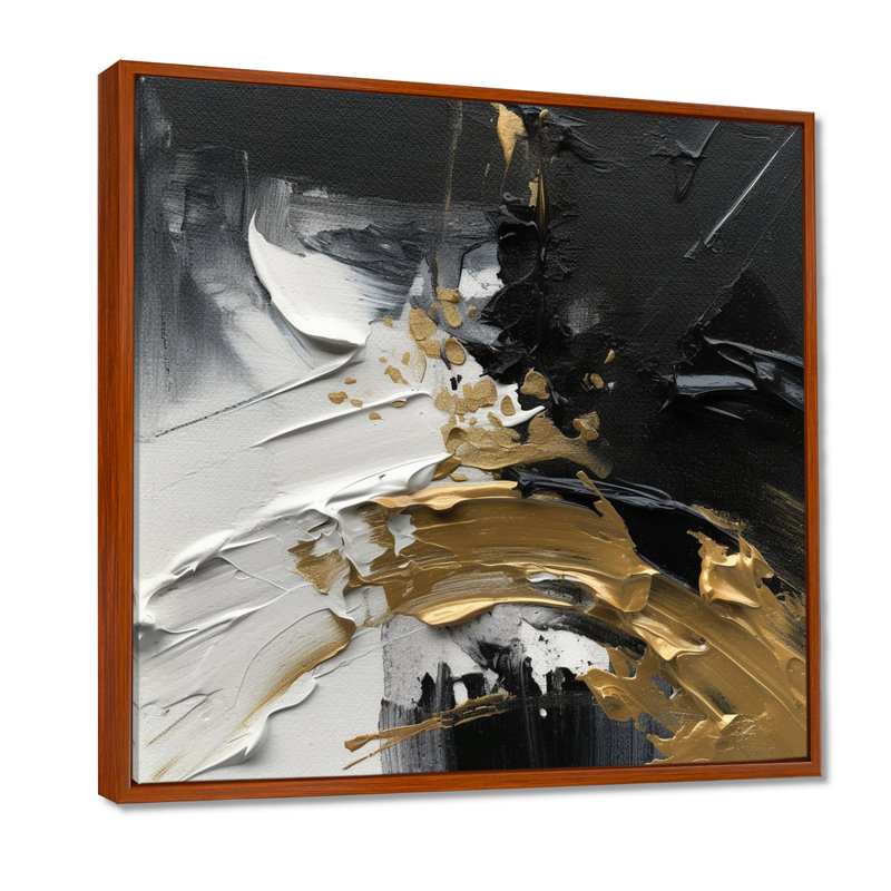 Exquis Darling Gold Abstract Wave On Black I - peinture abstraite, art mural, H 36 po x l 36 po x P 1,5 po