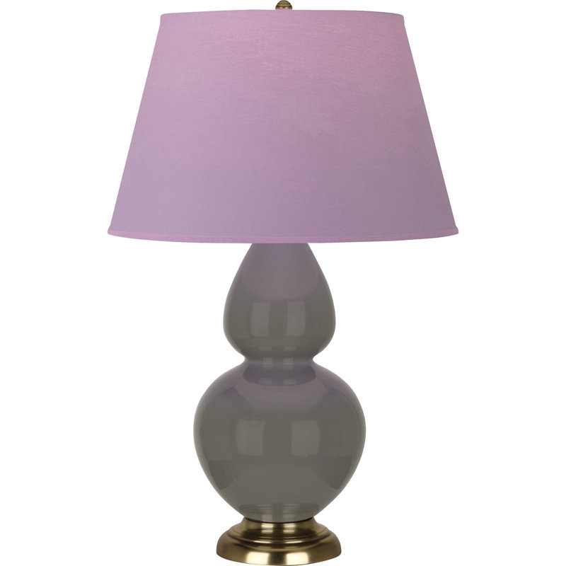 Lampe de table double gourde en céramique, Lavande / prune, Bois de frêne verni / laiton, Laiton