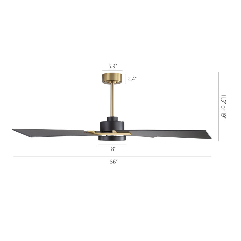 Kyliegh 4-Blade DC Motor Ceiling Fan with LED Light and Remote, Gold, Black, 56" Wide