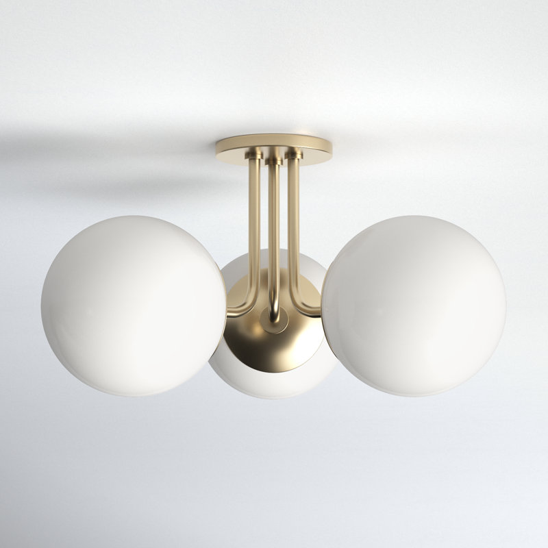 Luna Glass Semi Flush Mount, Aged Brass