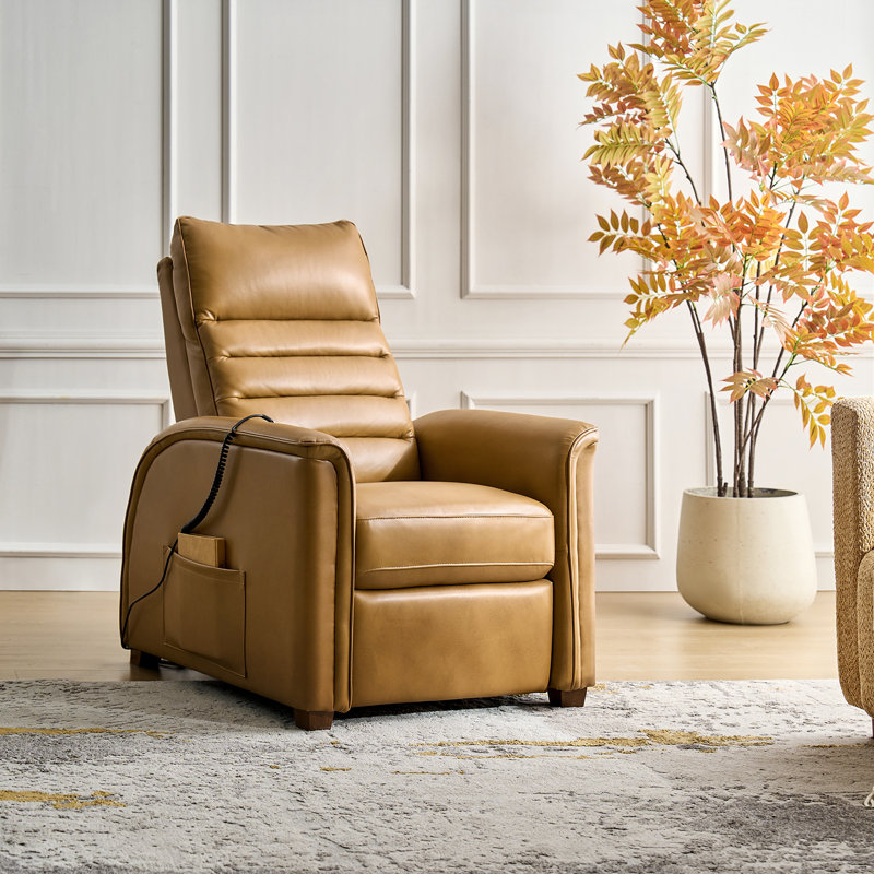 Fauteuil inclinable électrique en cuir véritable Myhaylo, Chameau