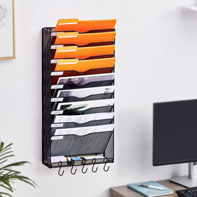 File Wall Rack Mesh Wall File Holder 1-Piece 10 Pockets for Office/School