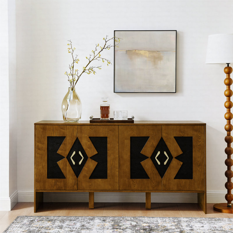 Buffet 60 po avec 4 portes et tablettes réglables, Noyer brun