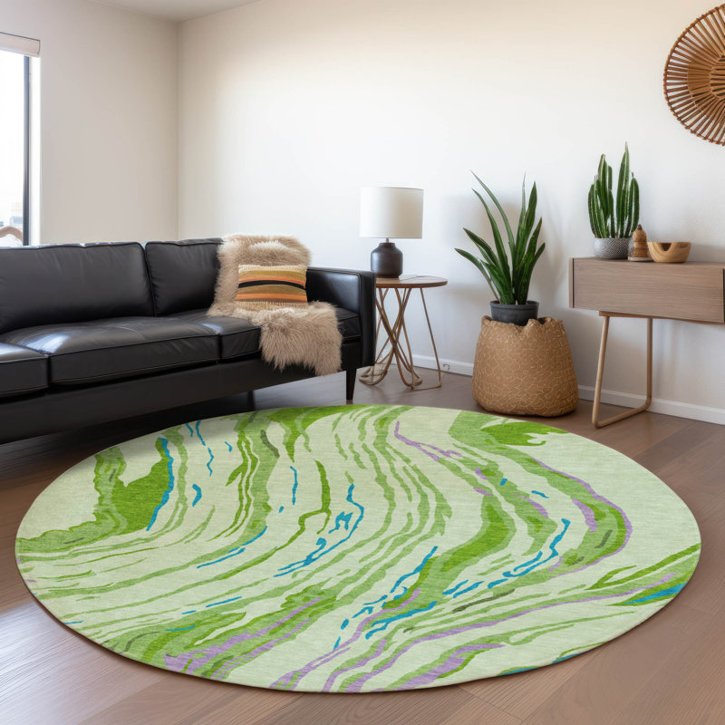 Premium Machine Washable Cortes AMF1037 Swirls Rug, Round 8'