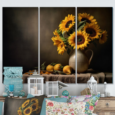 Golden Sunflower Still Life III Plants & Flowers Wall Decor on Metal