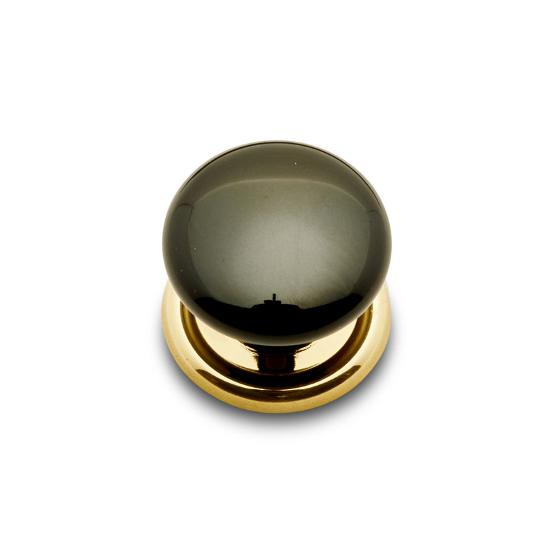 Flat Porcelain Mushroom Knob CK Series, Black / Polished Brass