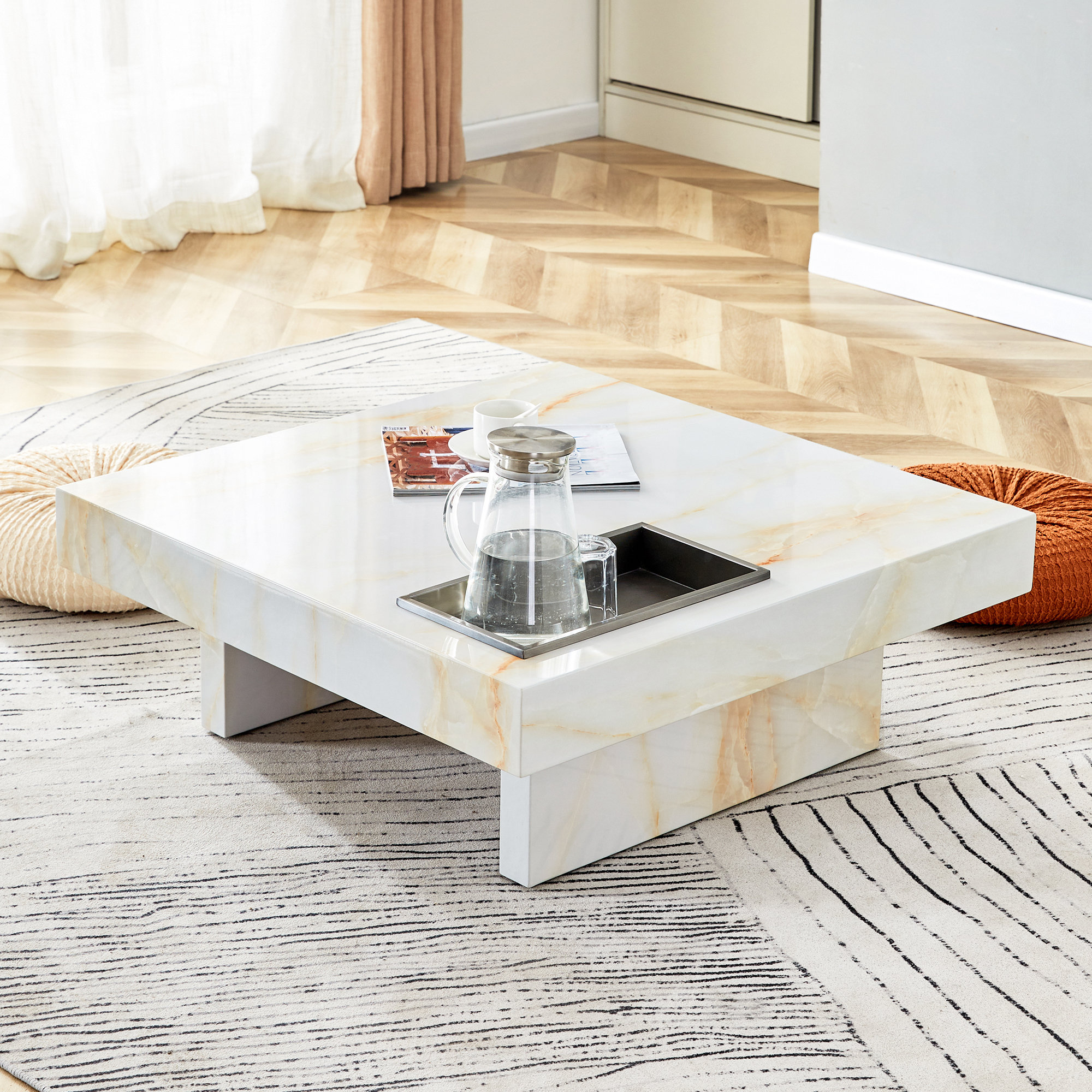 Wrought Studio™ Modern Imitation Marble MDF Coffee Table for Any Living ...