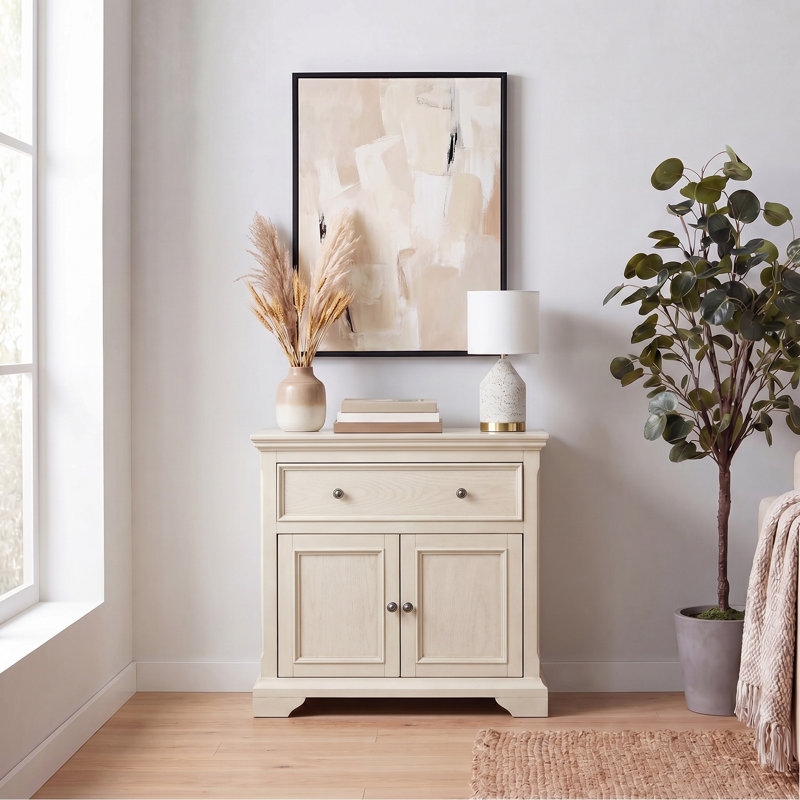 Commode 2 tiroirs 1 porte Reid, Crème