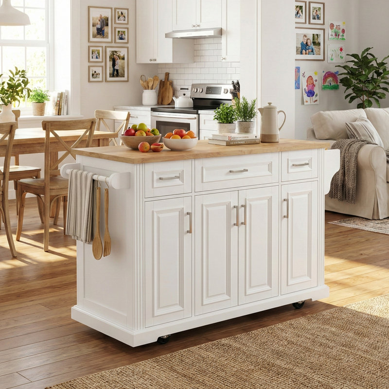 54" Kitchen Island Center with Drop Leaf, White