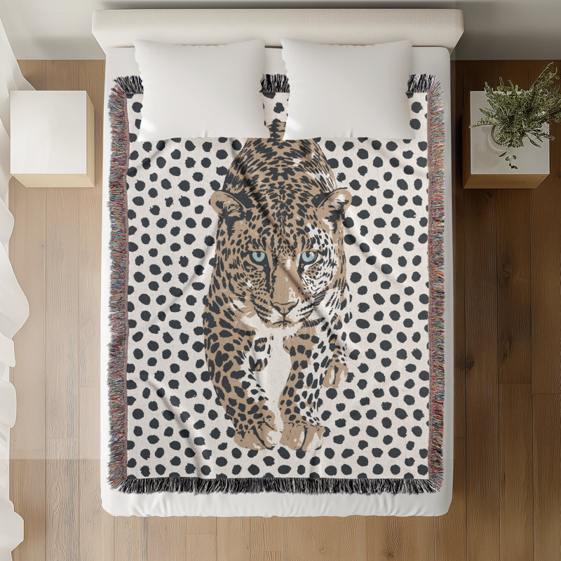 Jeté en mélange de coton Inky Leopard, Beige / gris / blanc cassé, L 80 po x l 60 po