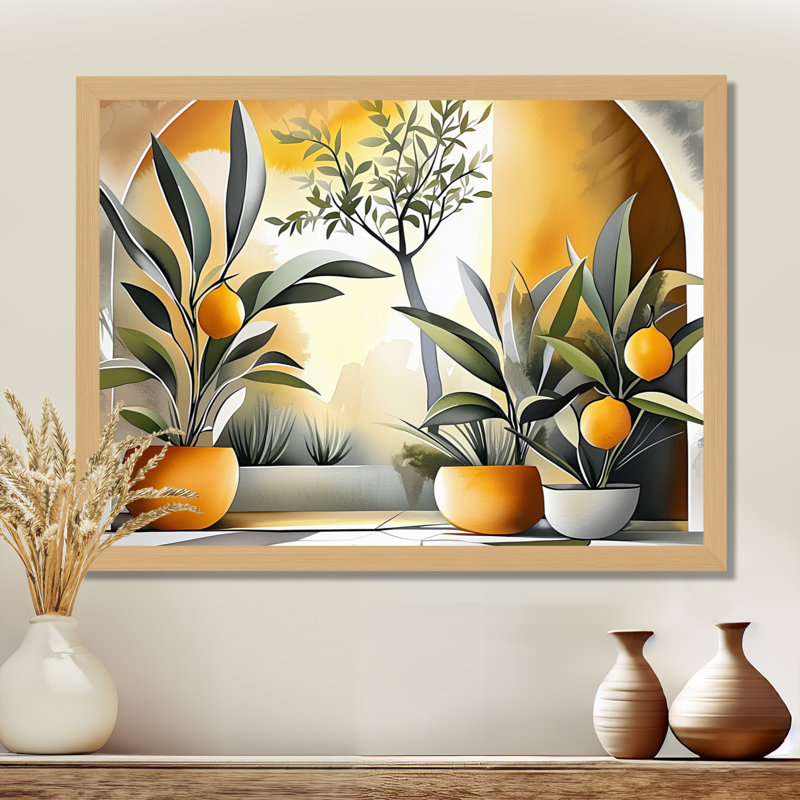Citrons de Méditerranée I - Tableau botanique encadré pour la cuisine, 16" H x 32" W, Natural Picture Framed