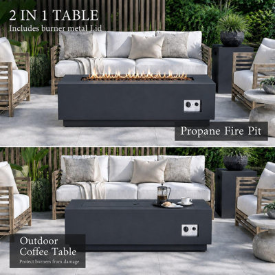 48'' Rectangular Propane Fire Pit Table – 50,000 BTU, Hidden Tank Storage, Lava Rocks & Removable Lid, Grey