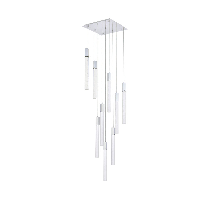 Luminaire suspendu rectangulaire à 9 lumières Aliha, Chrome