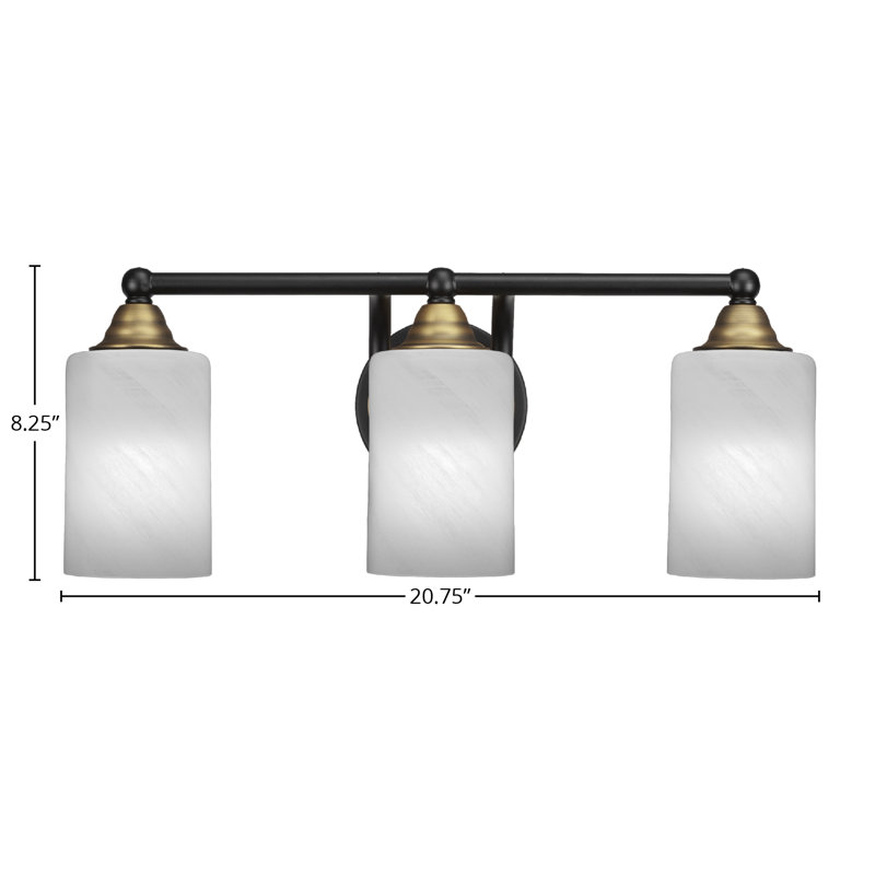 Michell 3-Light Bath Bar, Matte Black/Brass, White Marble