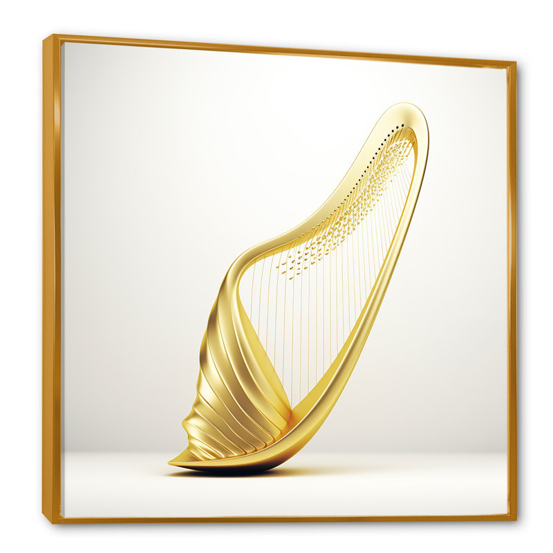 «Harp Harmony Golden Serenity» sur impression sur toile, Cadre flottant doré, H 30 po x l 30 po x P 1 po